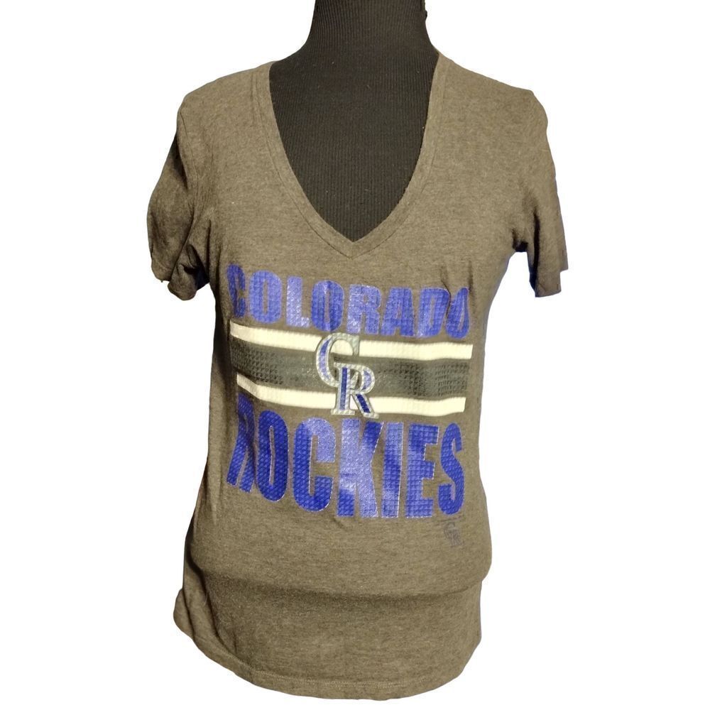 MLB Colorado Rockies LARGE grey v neck t-shirt with Colorado Rockies in blue blo